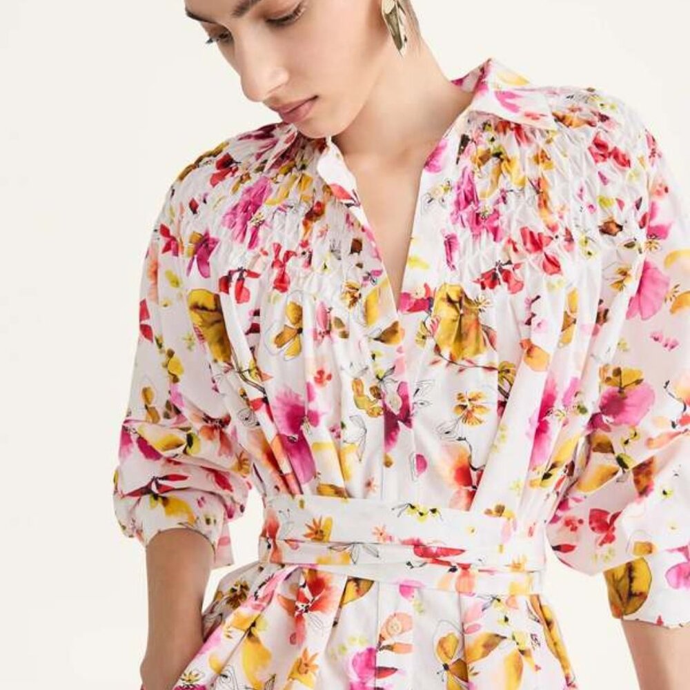 Merlette Crescent Shirt Dress Pink Floral 100% Pima Cotton Size XXS